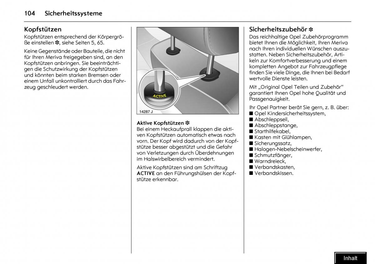 Opel Meriva I 1 A Chevrolet Meriva Vauxhall Meriva Handbuch / page 106