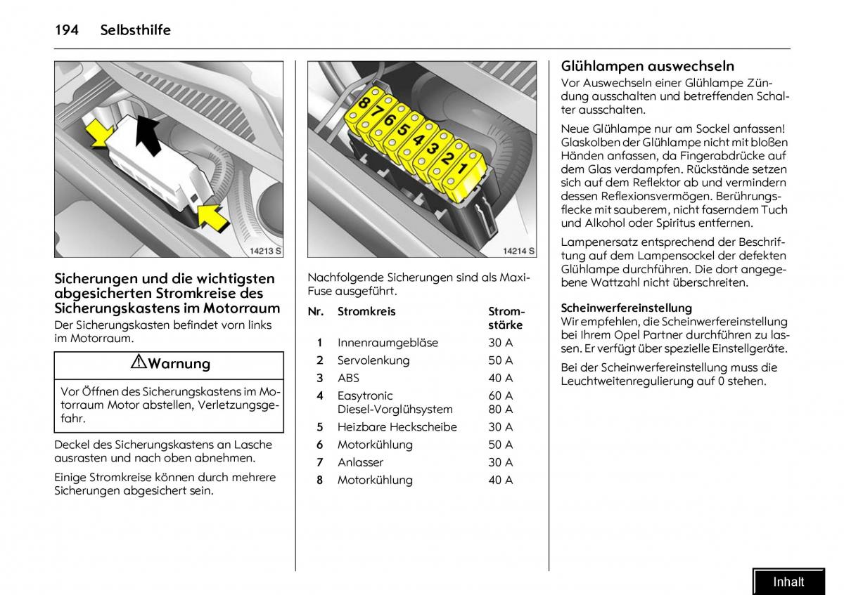 Opel Meriva I 1 A Chevrolet Meriva Vauxhall Meriva Handbuch / page 196