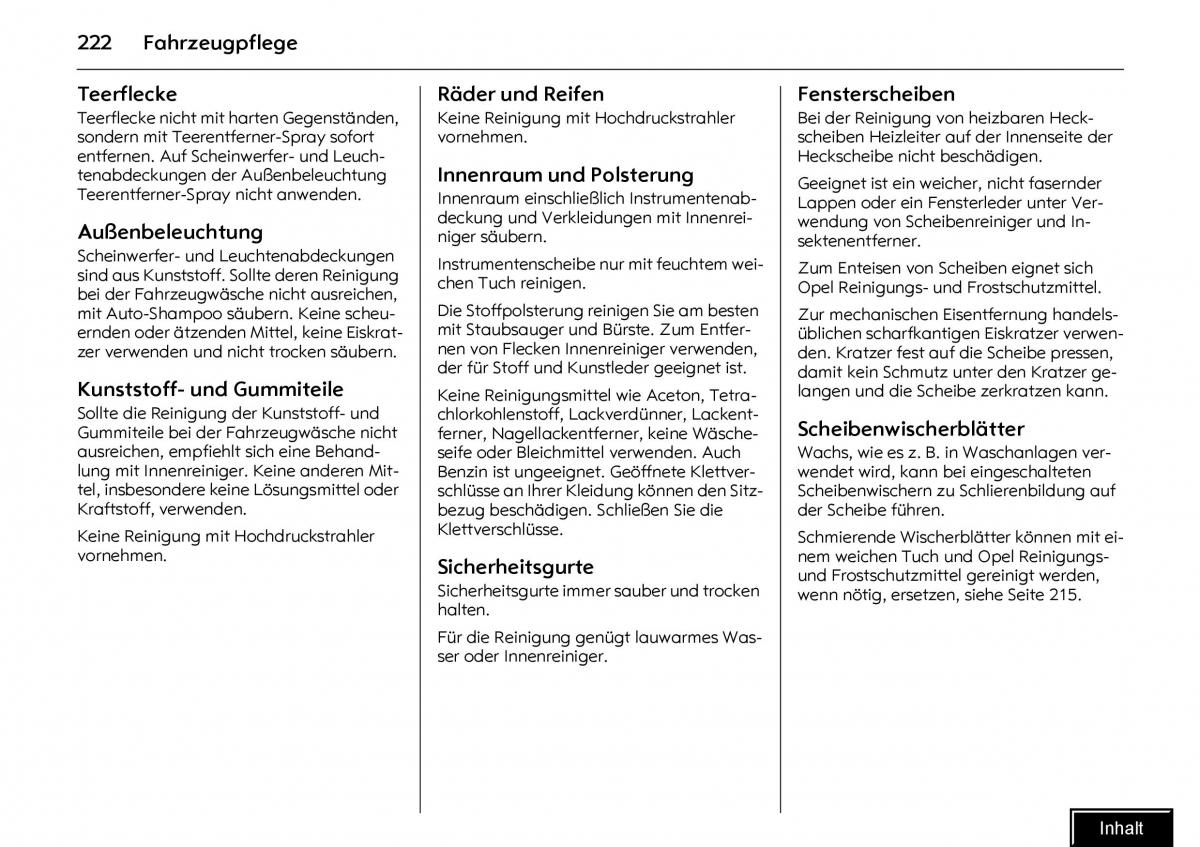 Opel Meriva I 1 A Chevrolet Meriva Vauxhall Meriva Handbuch / page 224