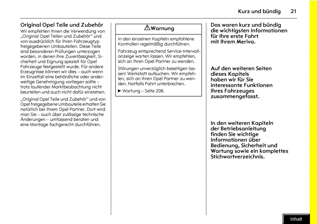 Opel Meriva I 1 A Chevrolet Meriva Vauxhall Meriva Handbuch / page 23