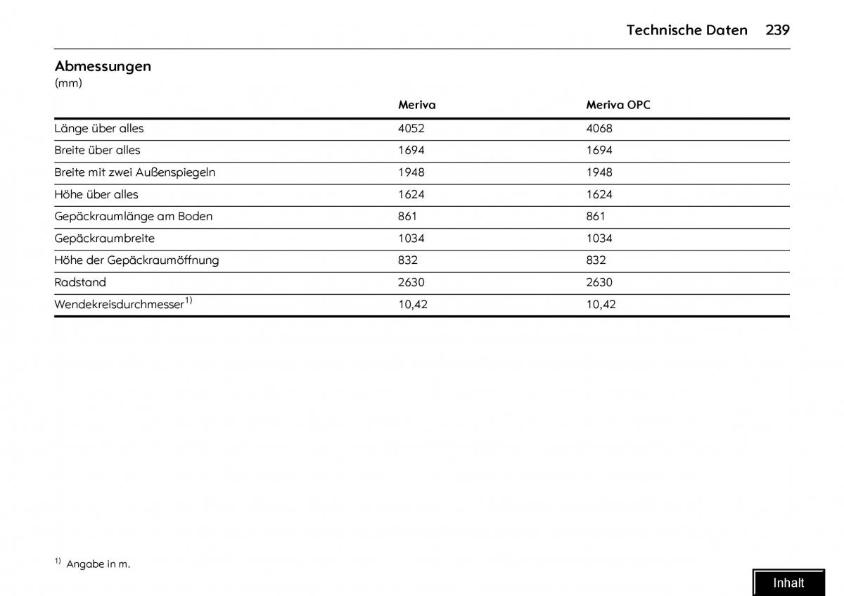 Opel Meriva I 1 A Chevrolet Meriva Vauxhall Meriva Handbuch / page 241