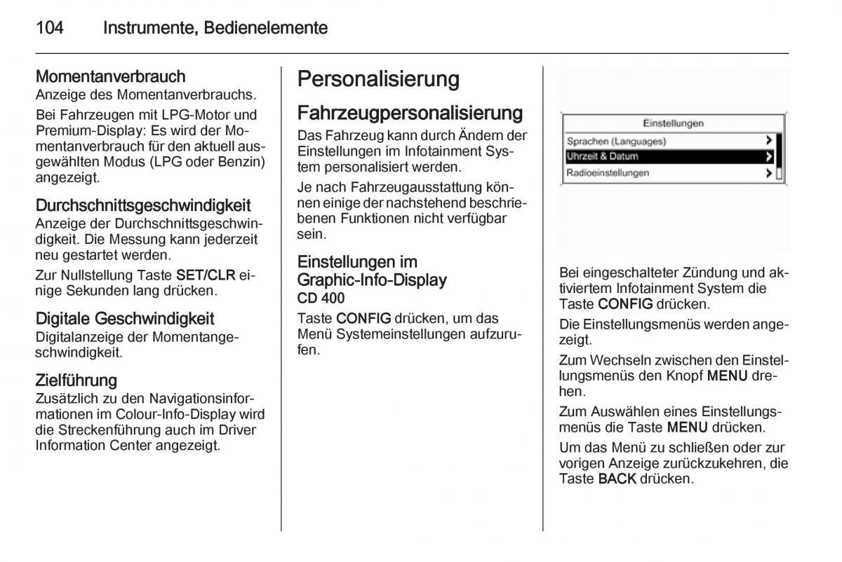 Opel Mokka Handbuch / page 106