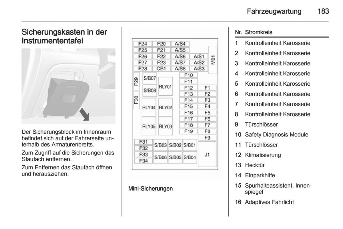 Opel Mokka Handbuch / page 185