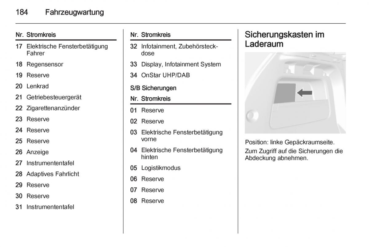 Opel Mokka Handbuch / page 186