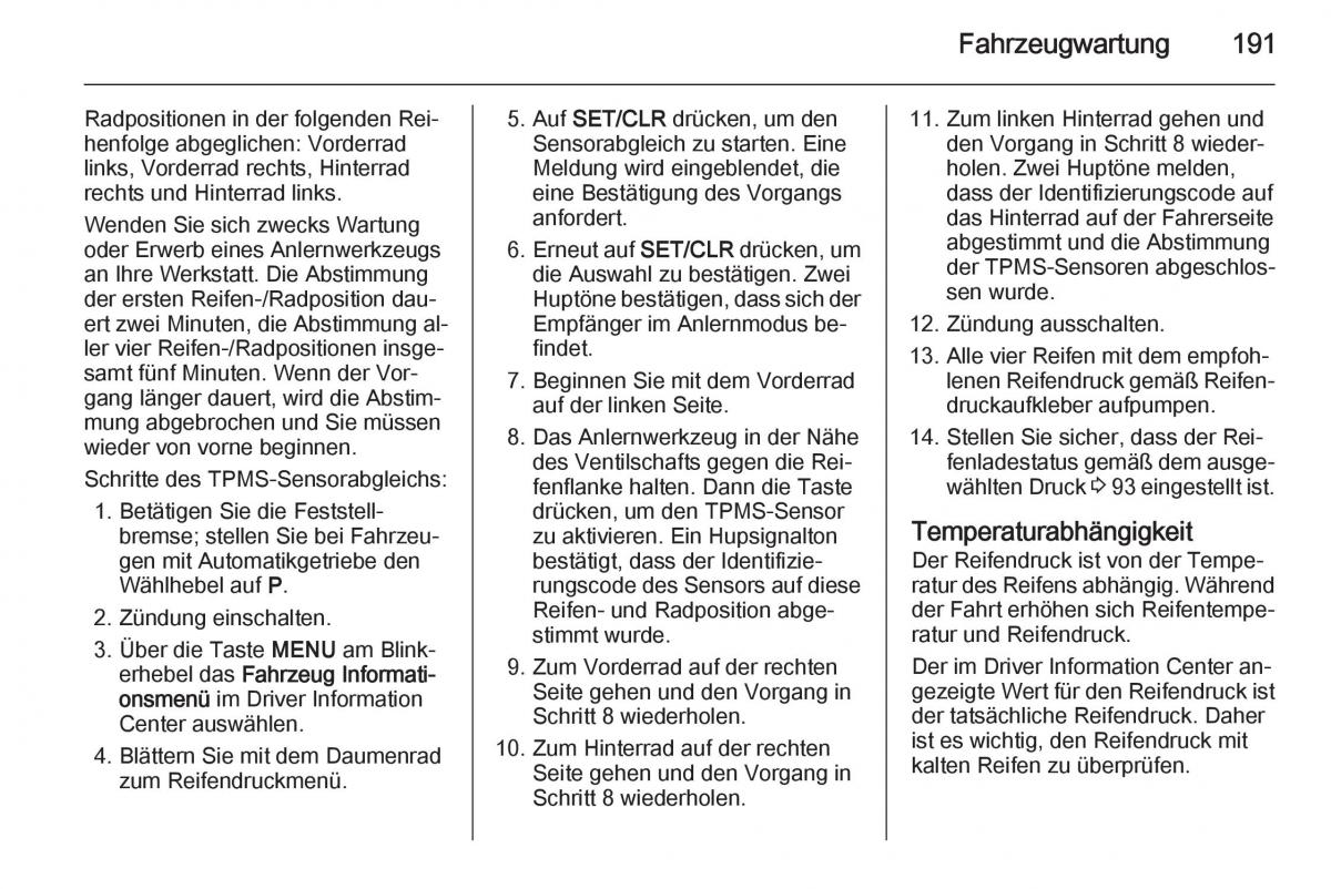 Opel Mokka Handbuch / page 193