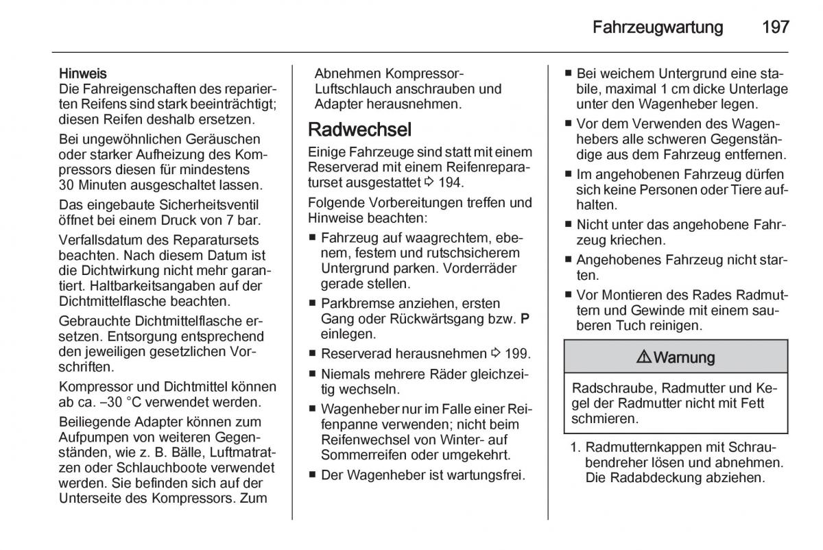 Opel Mokka Handbuch / page 199