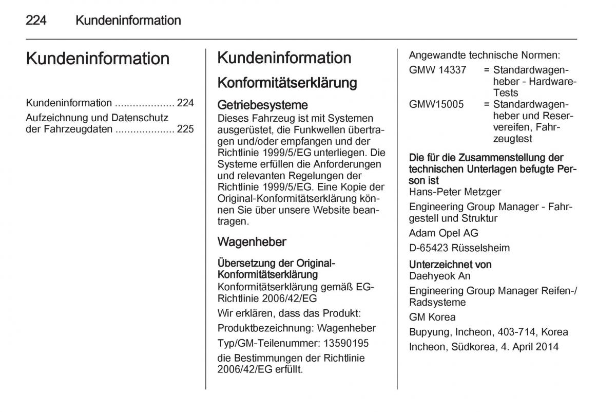 Opel Mokka Handbuch / page 226