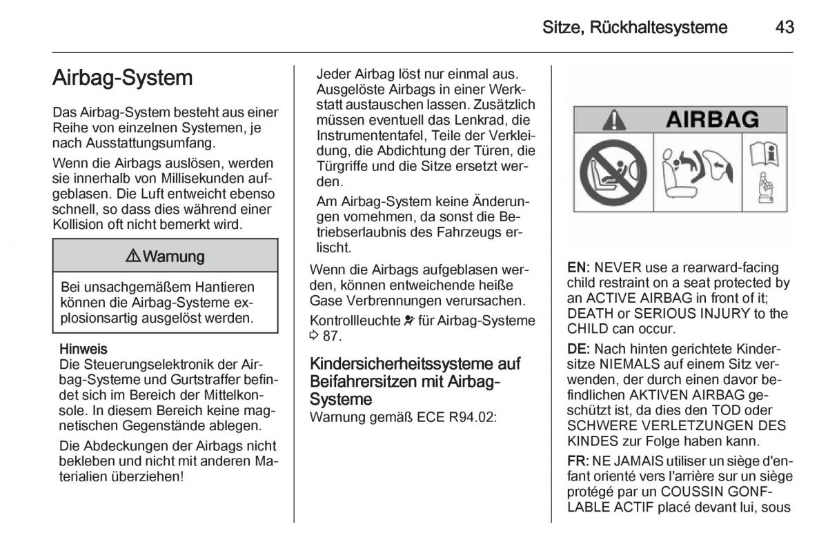 Opel Mokka Handbuch / page 45