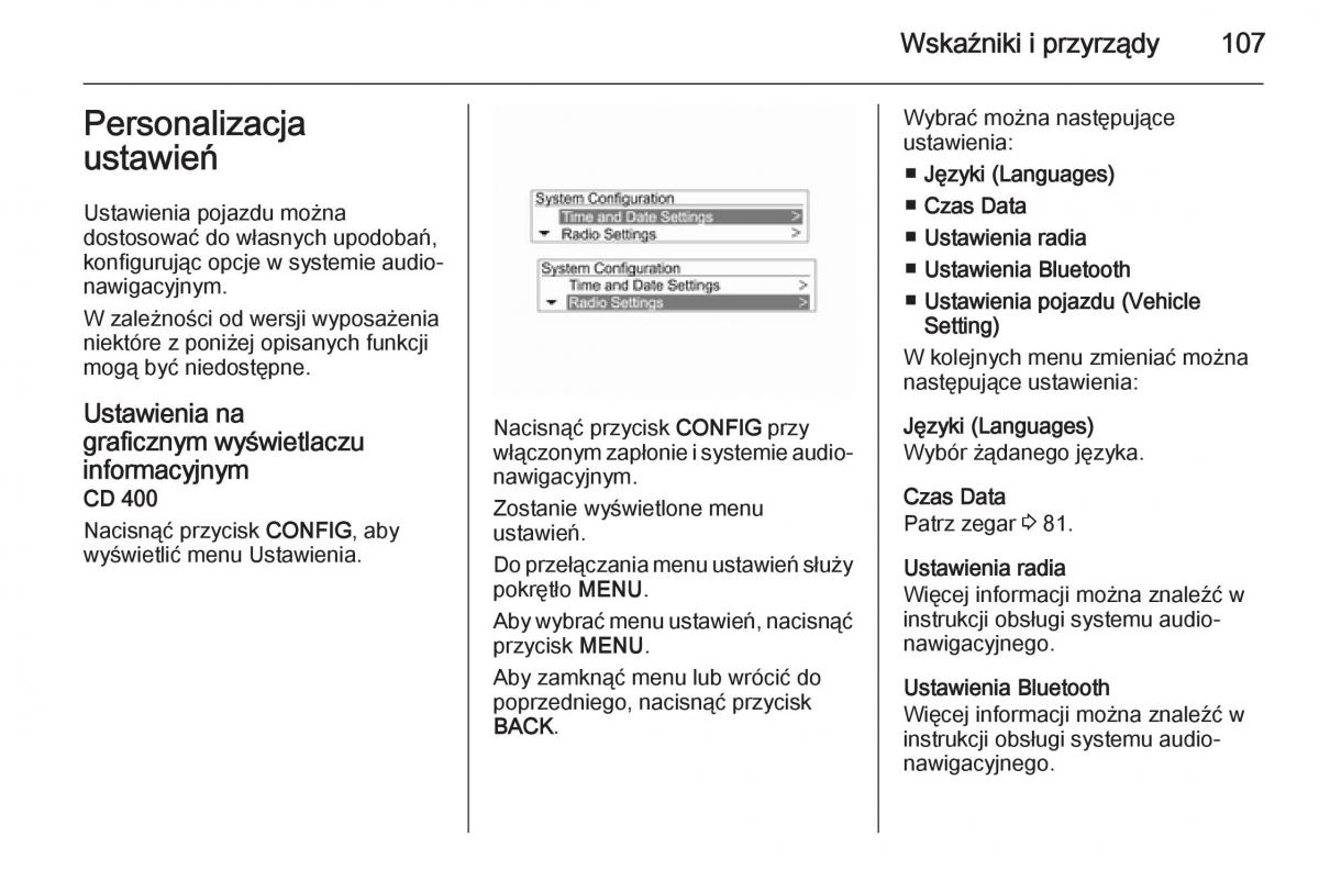 Opel Mokka instrukcja obslugi / page 109