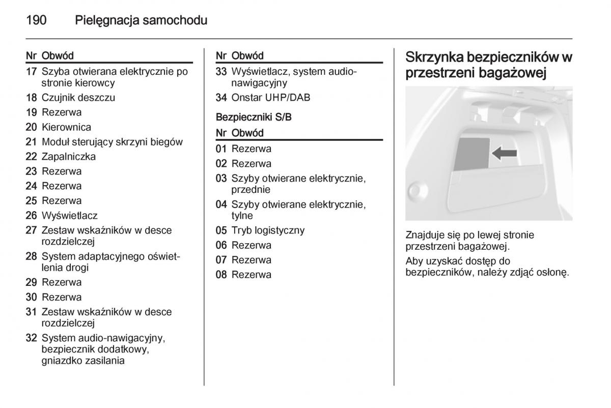 Opel Mokka instrukcja obslugi / page 192