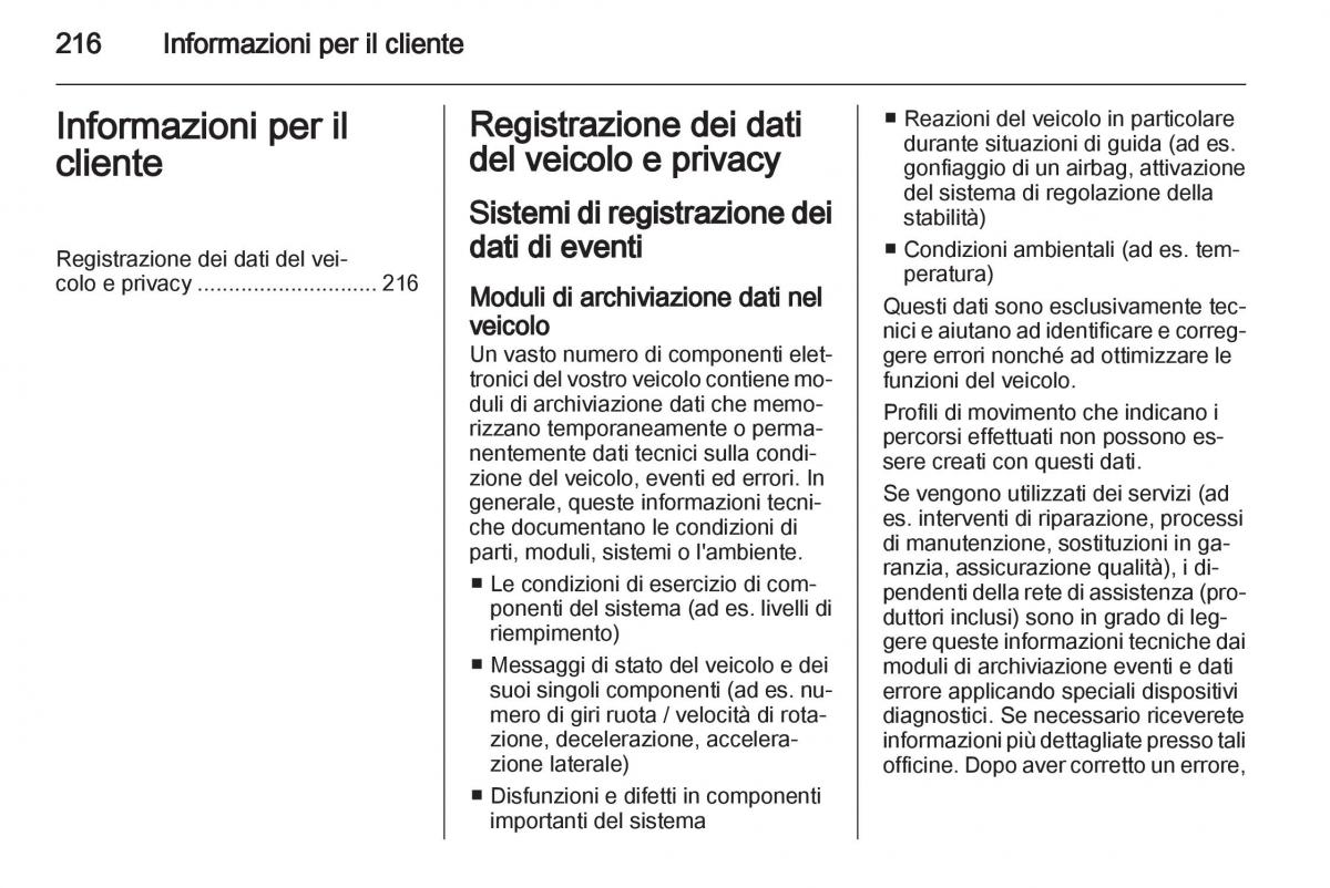 Opel Mokka manuale del proprietario / page 218