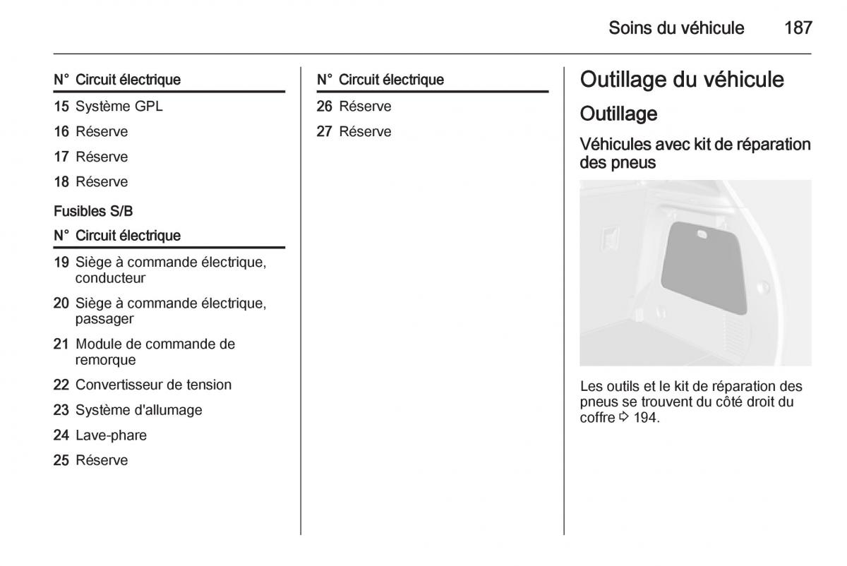 Opel Mokka manuel du proprietaire / page 189