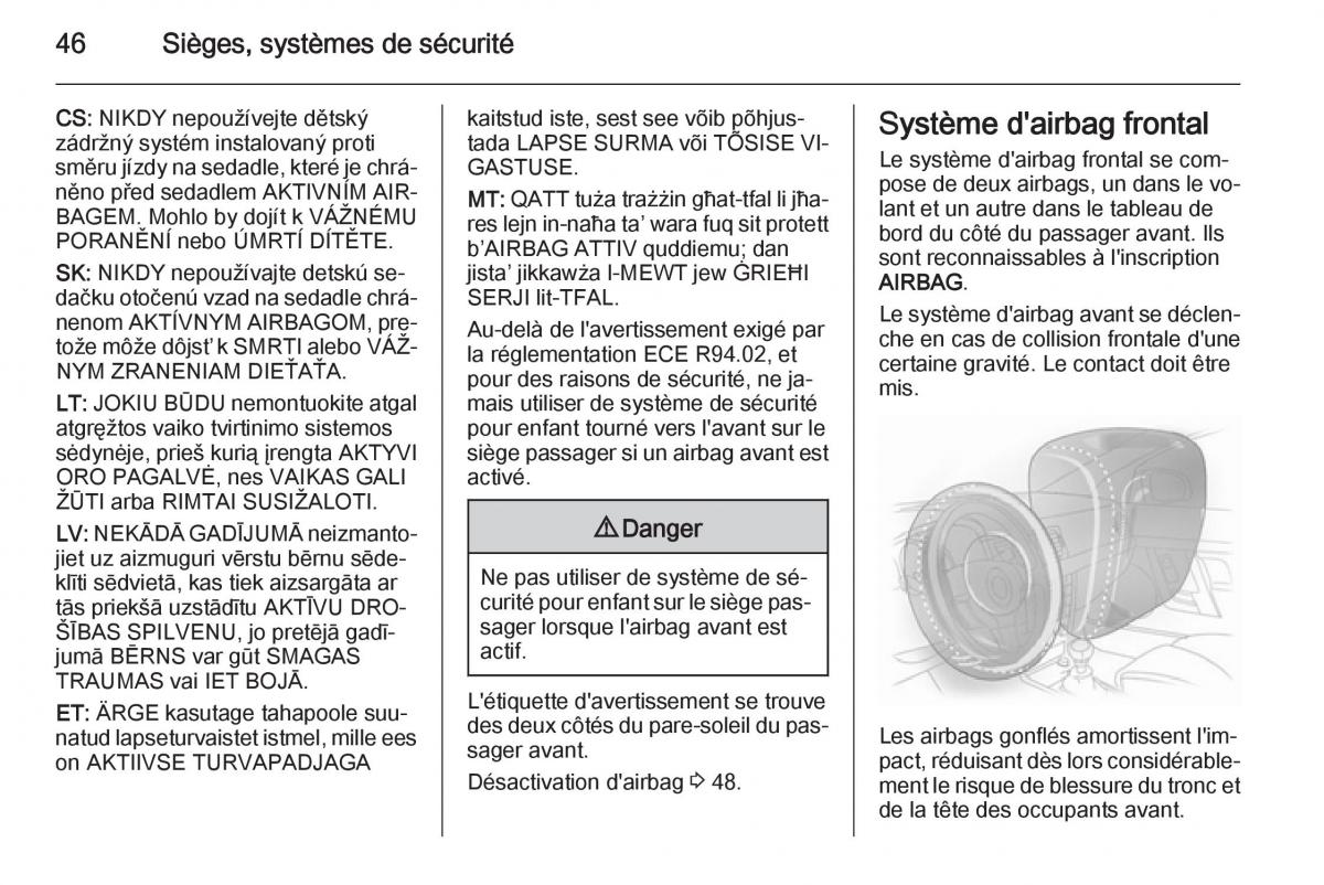 Opel Mokka manuel du proprietaire / page 48