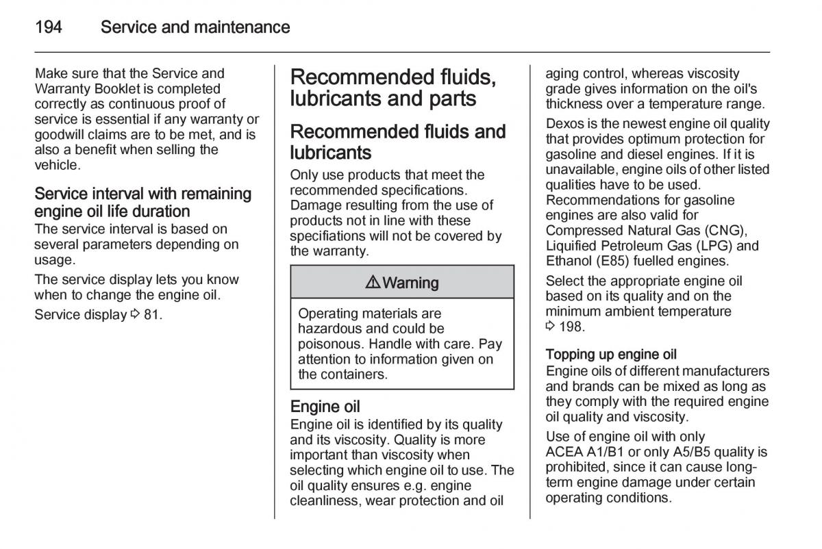 Opel Mokka owners manual / page 196