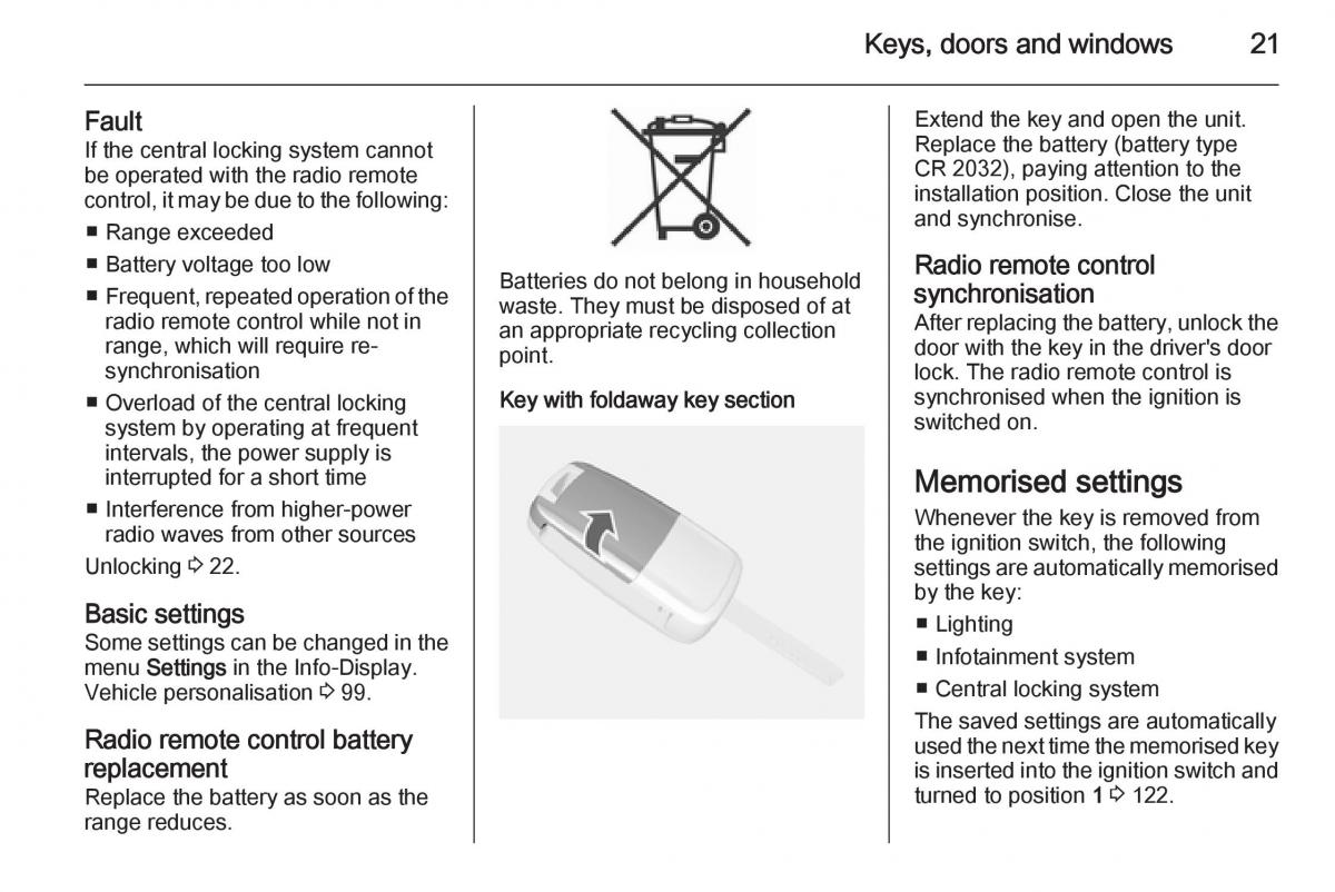 Opel Mokka owners manual / page 23