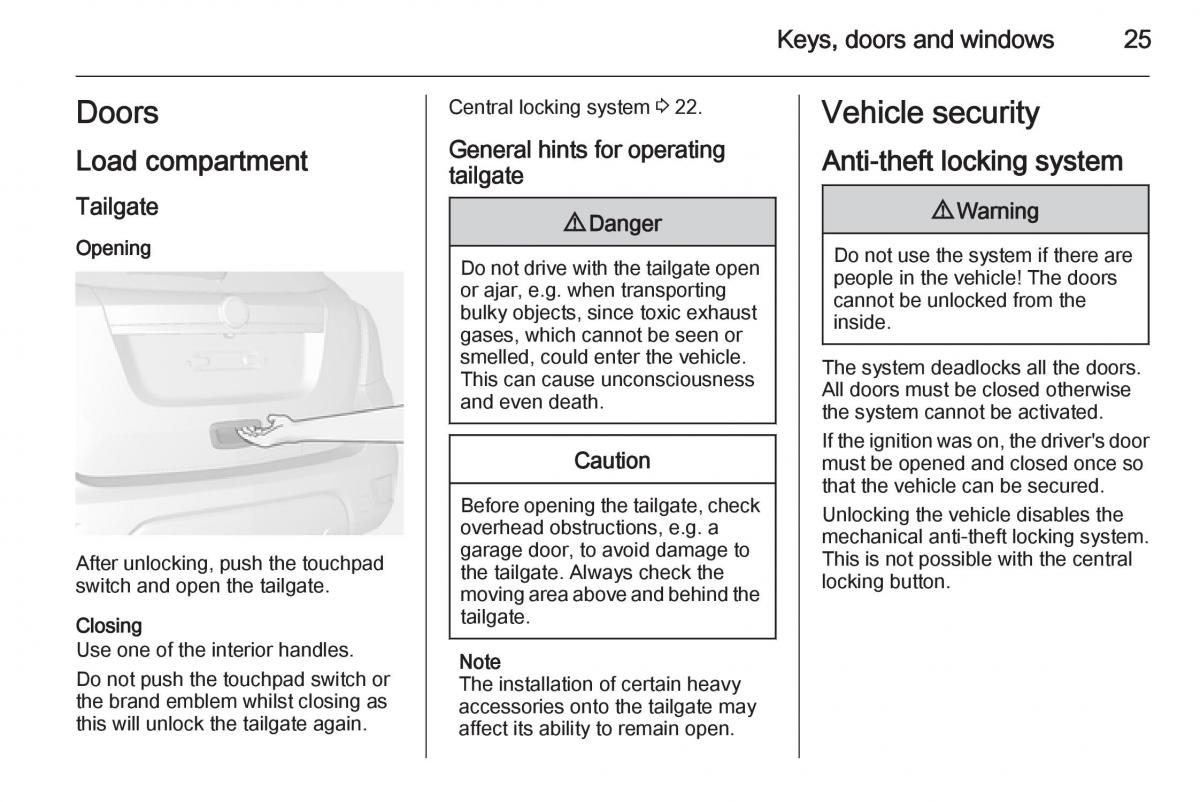 Opel Mokka owners manual / page 27