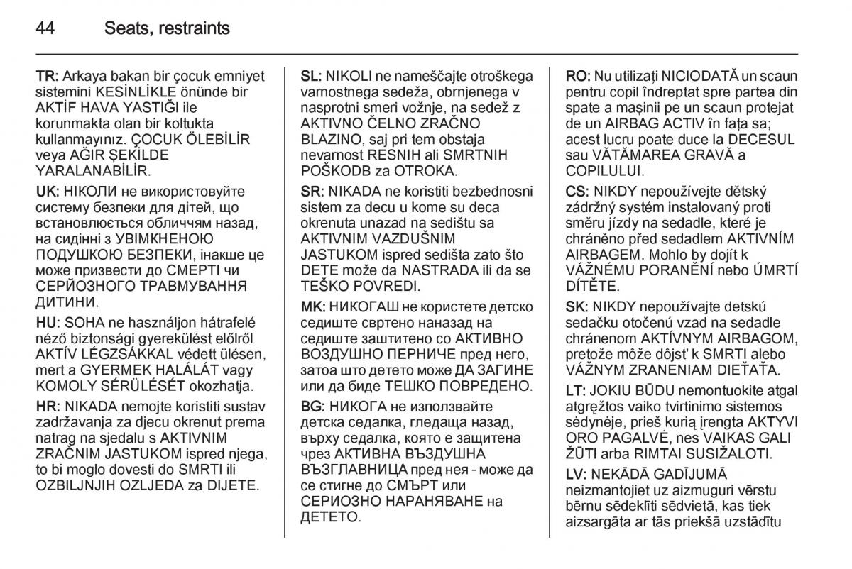 Opel Mokka owners manual / page 46