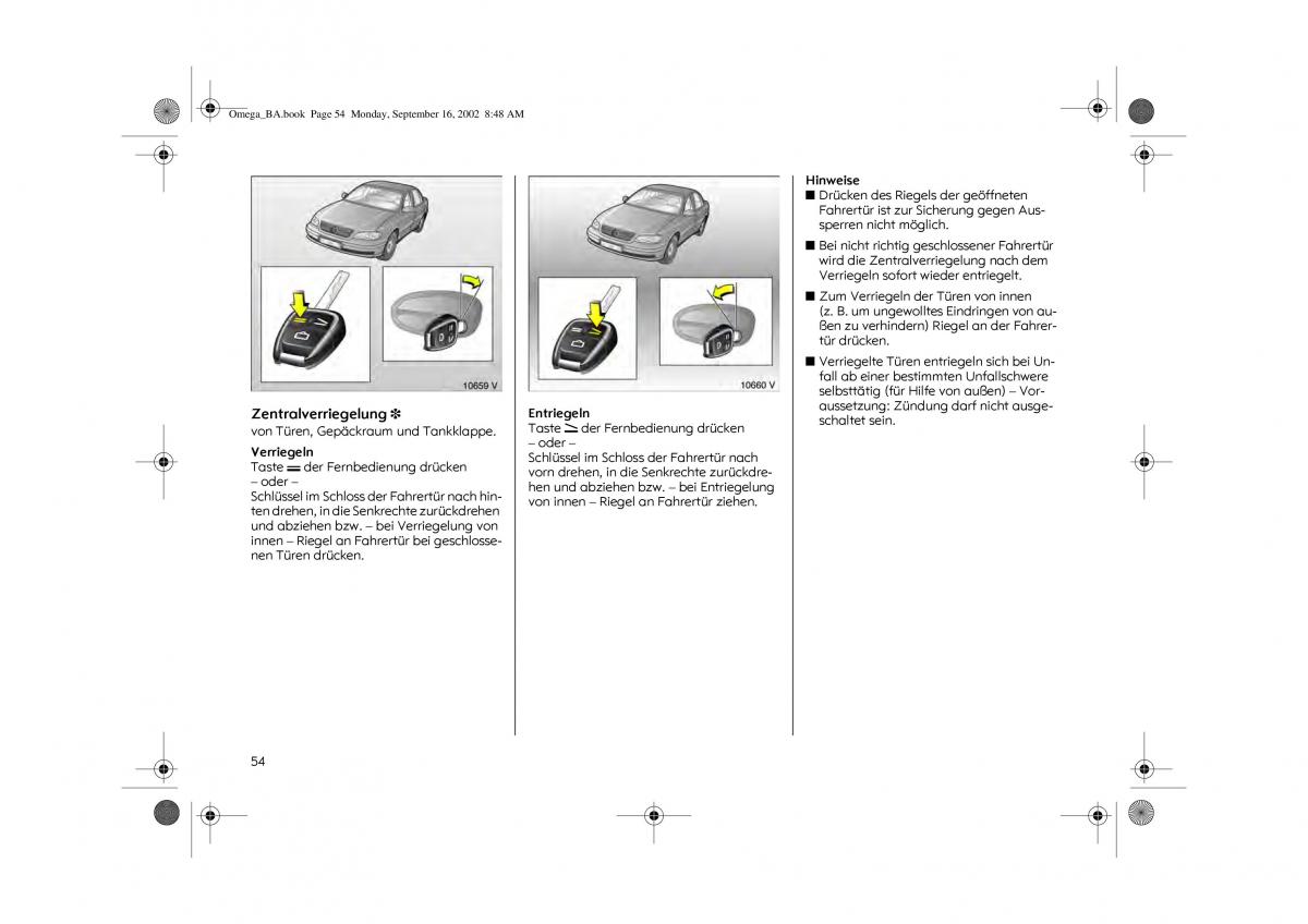 Opel Omega B FL Vauxhall Omega Cadillac Catera Handbuch / page 56