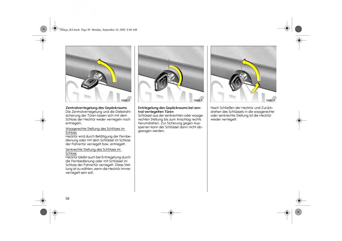 Opel Omega B FL Vauxhall Omega Cadillac Catera Handbuch / page 60