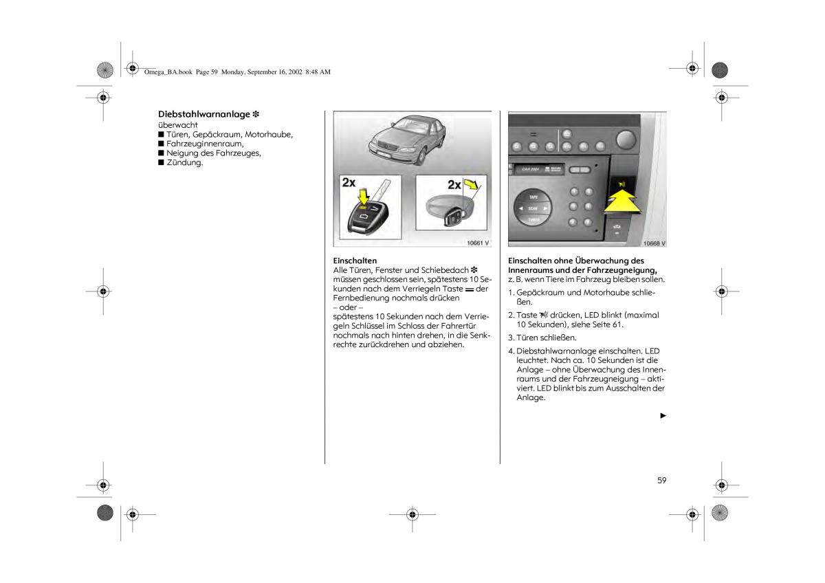 Opel Omega B FL Vauxhall Omega Cadillac Catera Handbuch / page 61