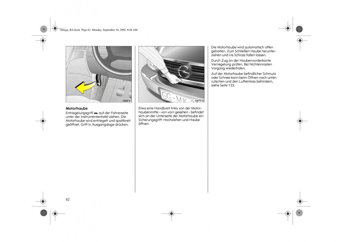 Opel Omega B FL Vauxhall Omega Cadillac Catera Handbuch / page 64