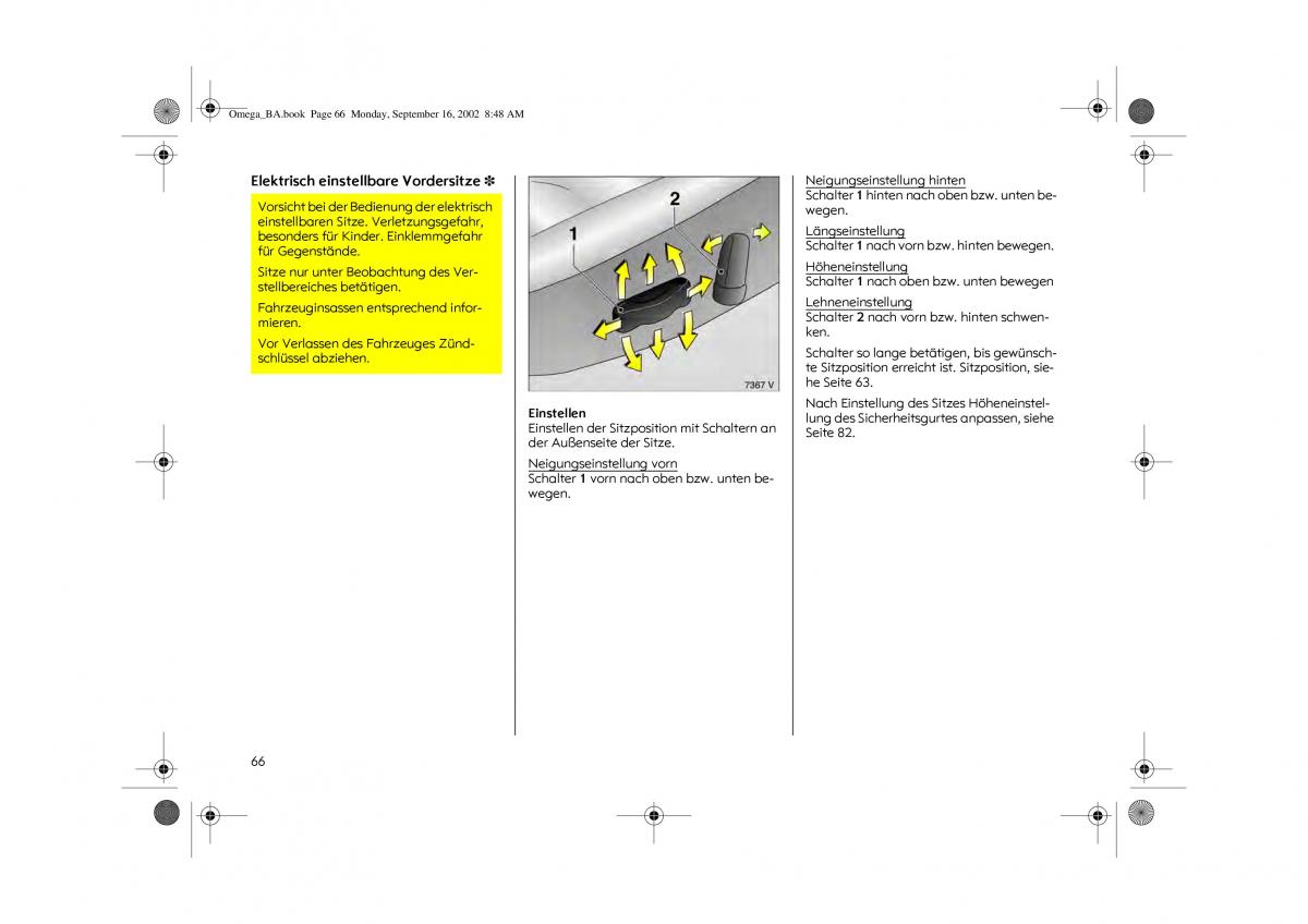 Opel Omega B FL Vauxhall Omega Cadillac Catera Handbuch / page 68