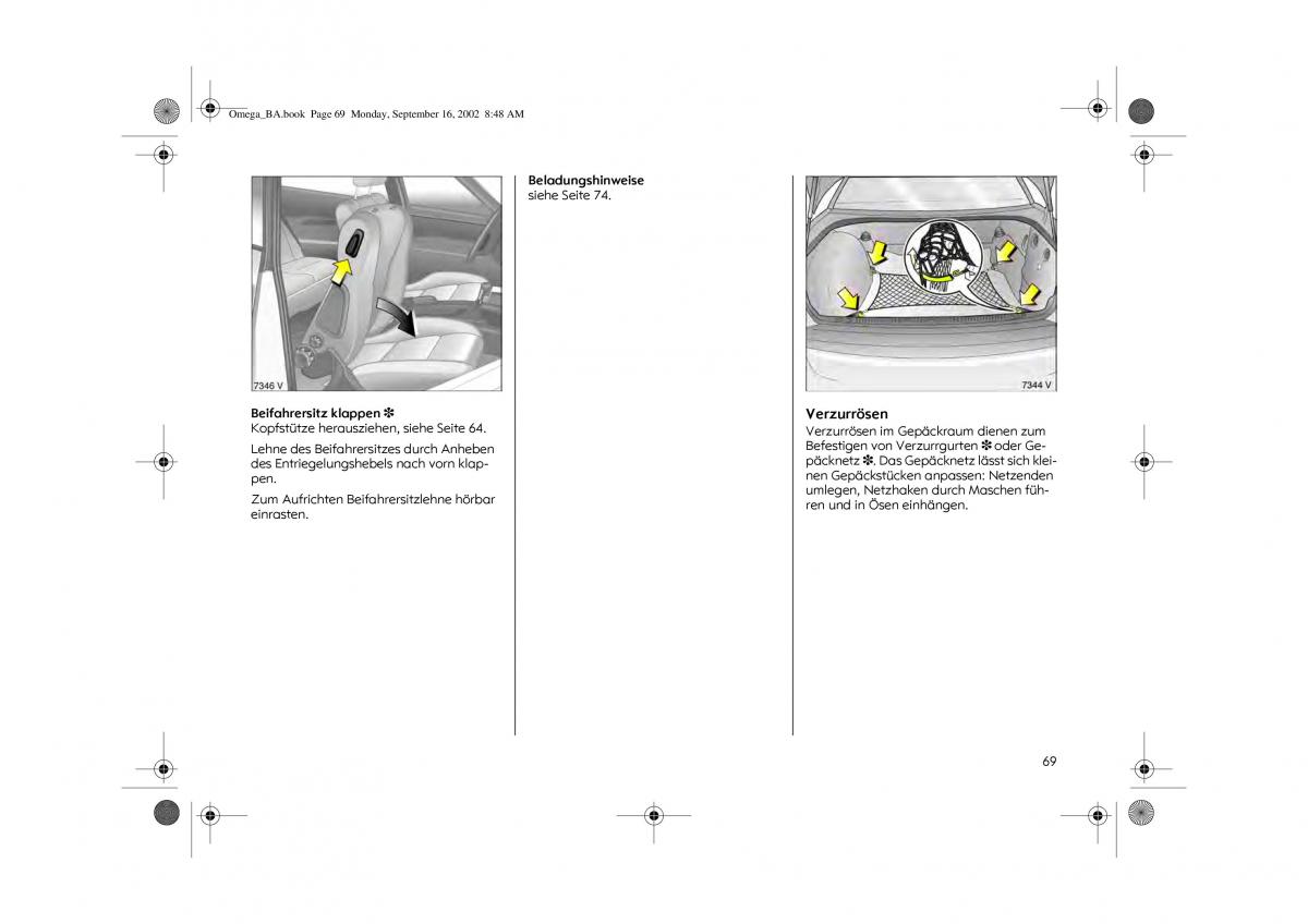 Opel Omega B FL Vauxhall Omega Cadillac Catera Handbuch / page 71