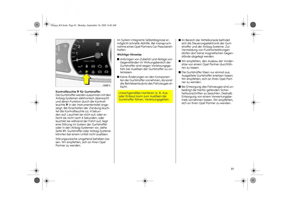 Opel Omega B FL Vauxhall Omega Cadillac Catera Handbuch / page 83