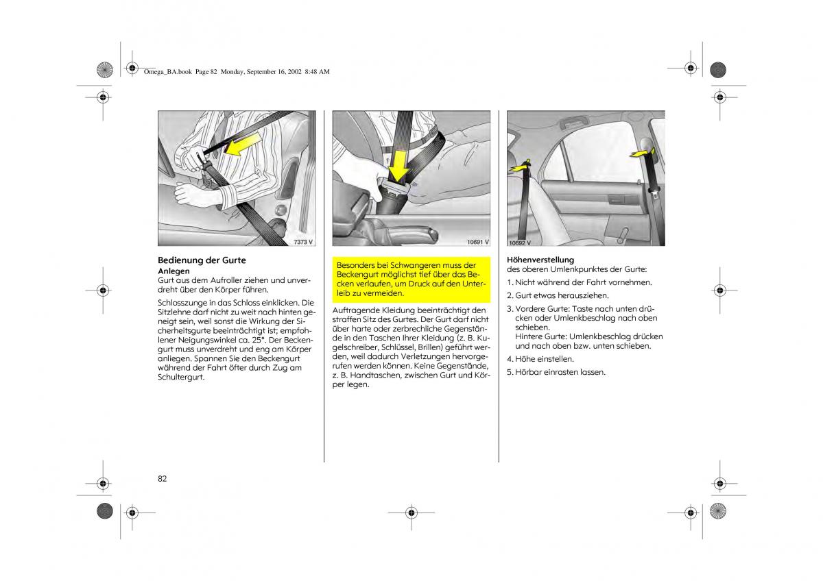 Opel Omega B FL Vauxhall Omega Cadillac Catera Handbuch / page 84