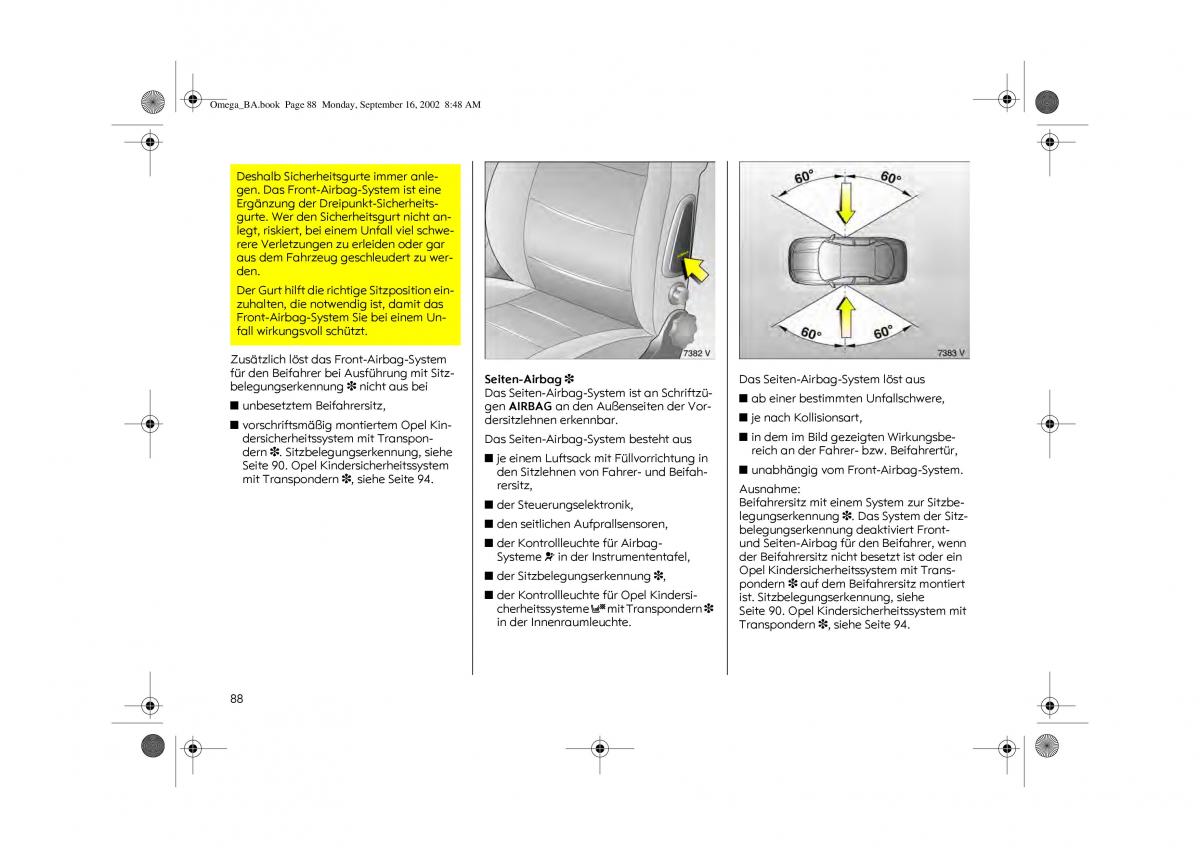 Opel Omega B FL Vauxhall Omega Cadillac Catera Handbuch / page 90