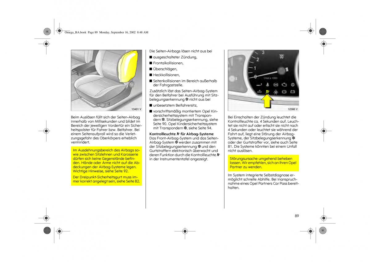 Opel Omega B FL Vauxhall Omega Cadillac Catera Handbuch / page 91