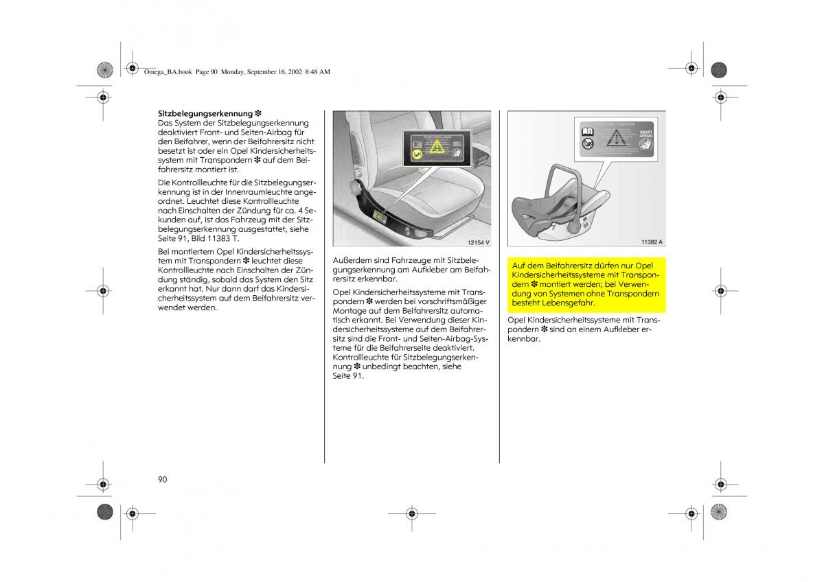 Opel Omega B FL Vauxhall Omega Cadillac Catera Handbuch / page 92