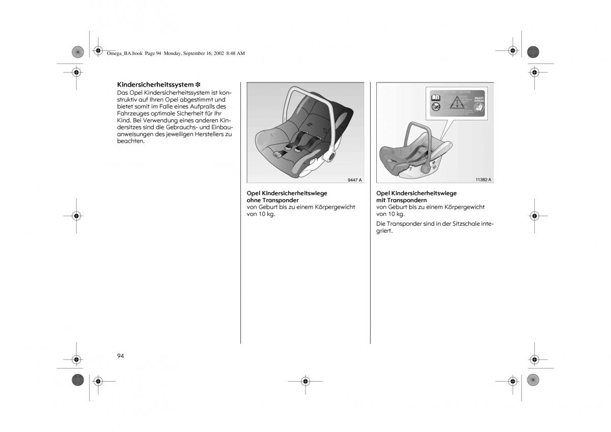 Opel Omega B FL Vauxhall Omega Cadillac Catera Handbuch / page 96