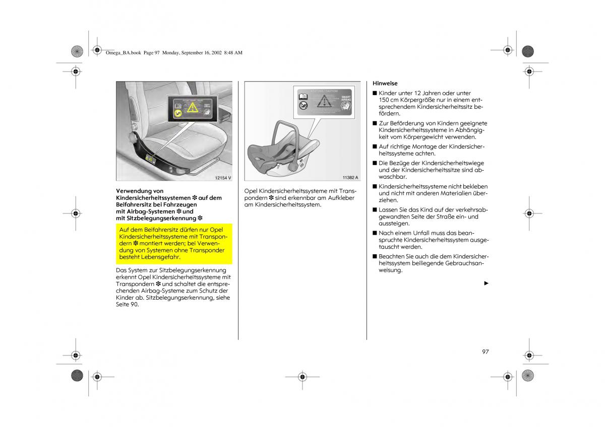 Opel Omega B FL Vauxhall Omega Cadillac Catera Handbuch / page 99