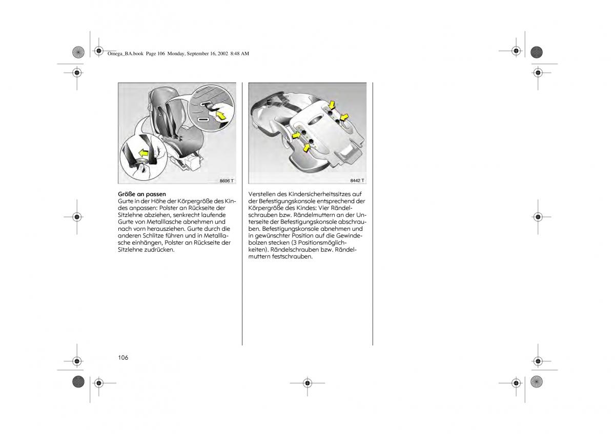 Opel Omega B FL Vauxhall Omega Cadillac Catera Handbuch / page 108