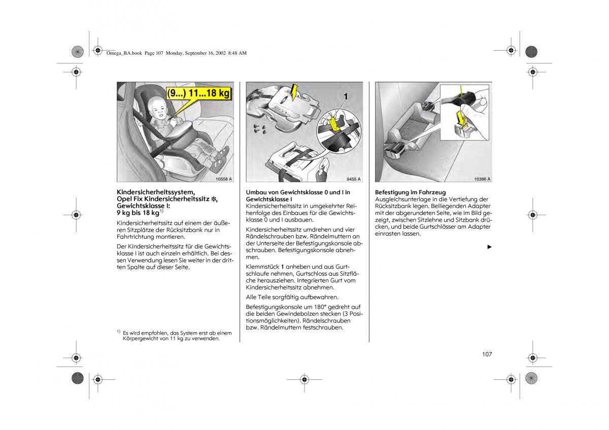 Opel Omega B FL Vauxhall Omega Cadillac Catera Handbuch / page 109