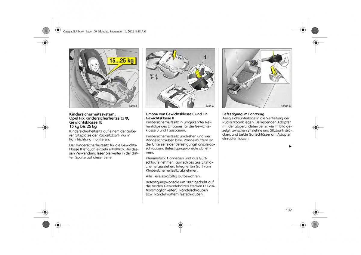 Opel Omega B FL Vauxhall Omega Cadillac Catera Handbuch / page 111