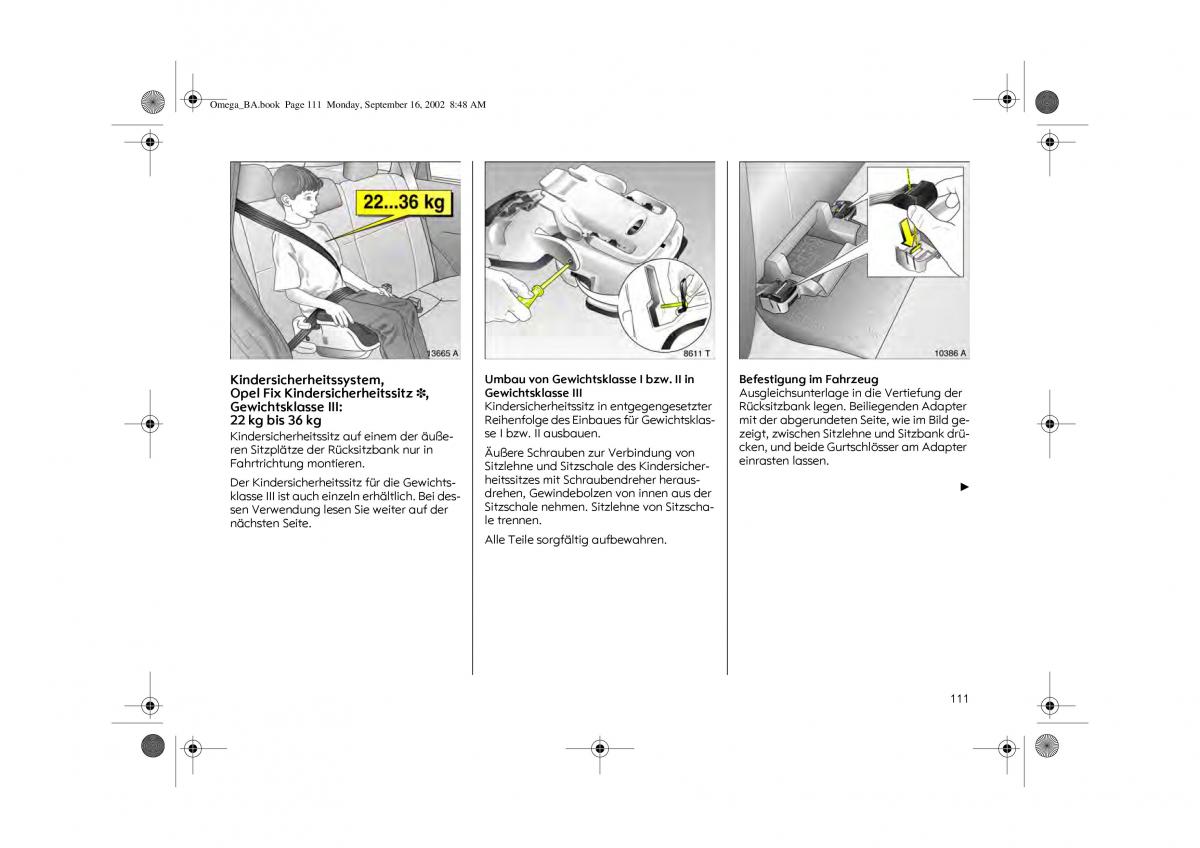 Opel Omega B FL Vauxhall Omega Cadillac Catera Handbuch / page 113