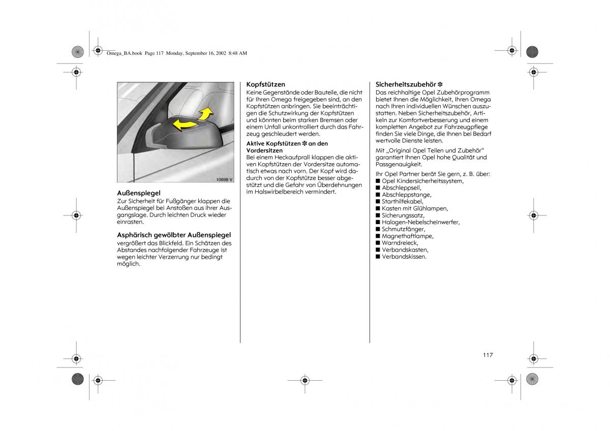 Opel Omega B FL Vauxhall Omega Cadillac Catera Handbuch / page 119