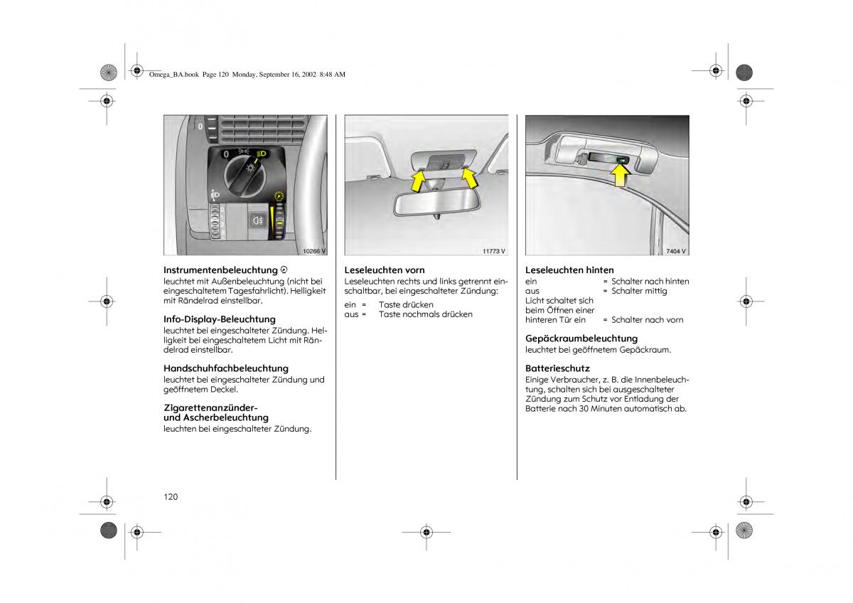 Opel Omega B FL Vauxhall Omega Cadillac Catera Handbuch / page 122