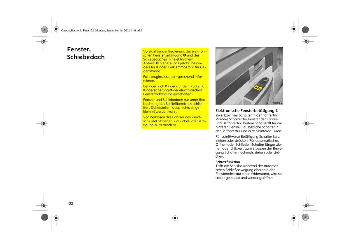 Opel Omega B FL Vauxhall Omega Cadillac Catera Handbuch / page 124