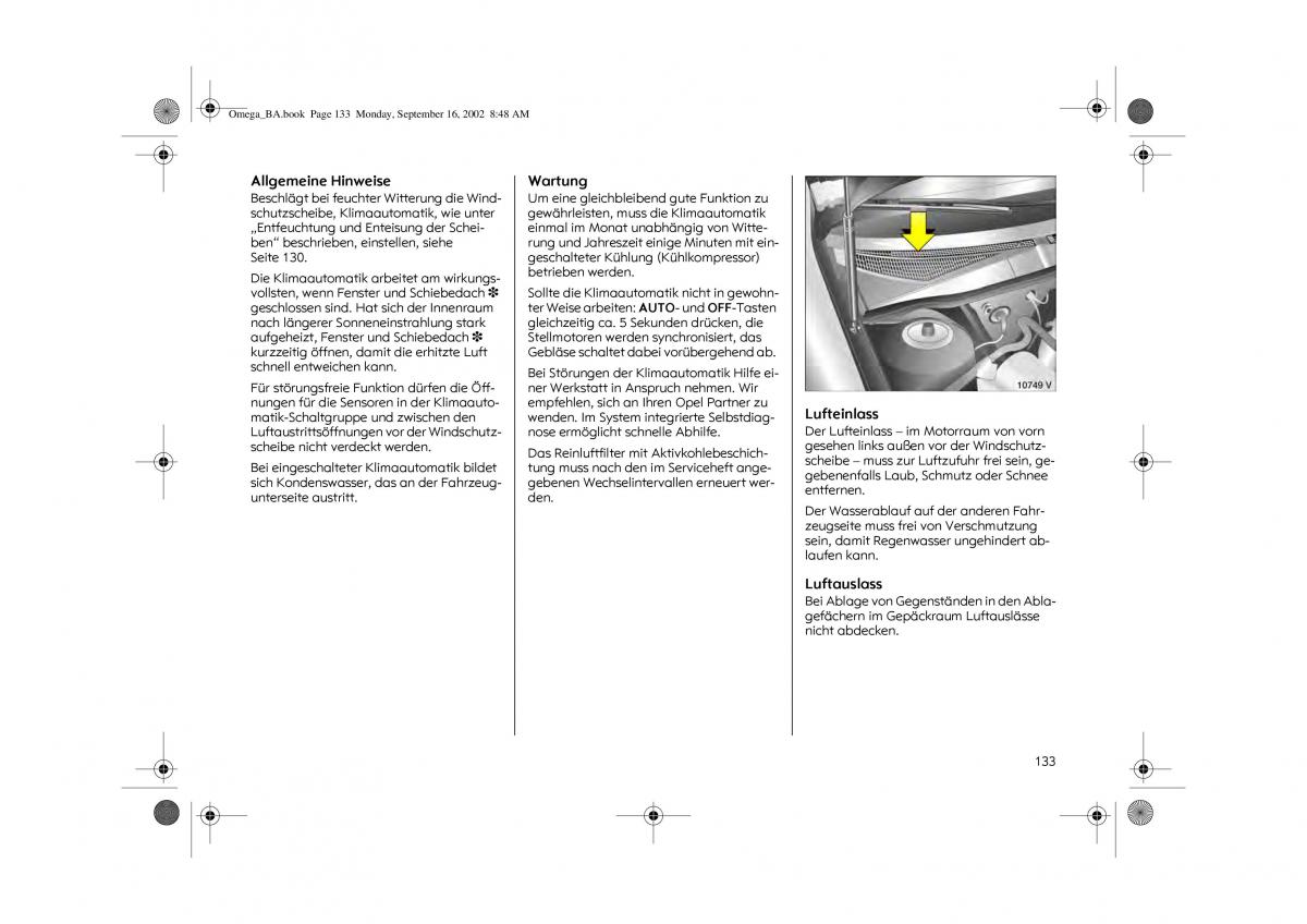 Opel Omega B FL Vauxhall Omega Cadillac Catera Handbuch / page 135