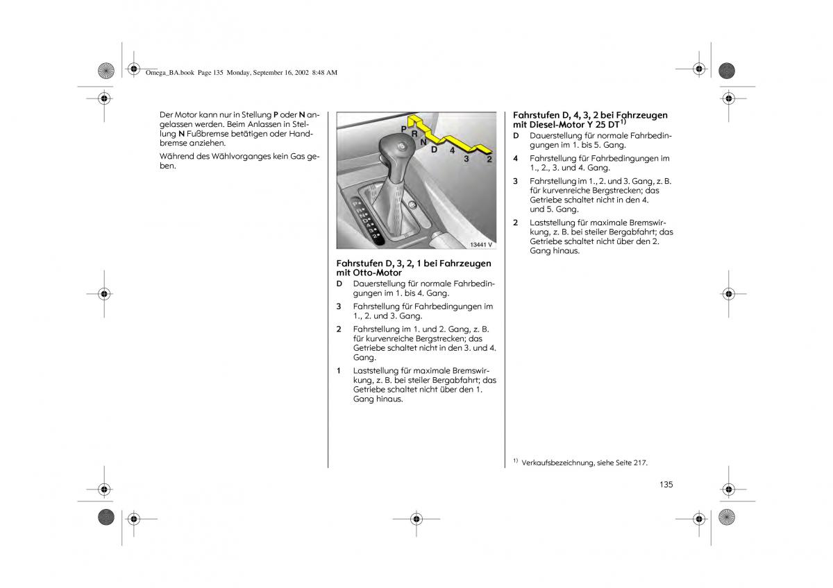 Opel Omega B FL Vauxhall Omega Cadillac Catera Handbuch / page 137