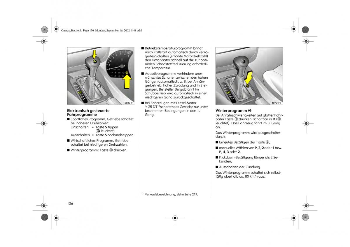 Opel Omega B FL Vauxhall Omega Cadillac Catera Handbuch / page 138