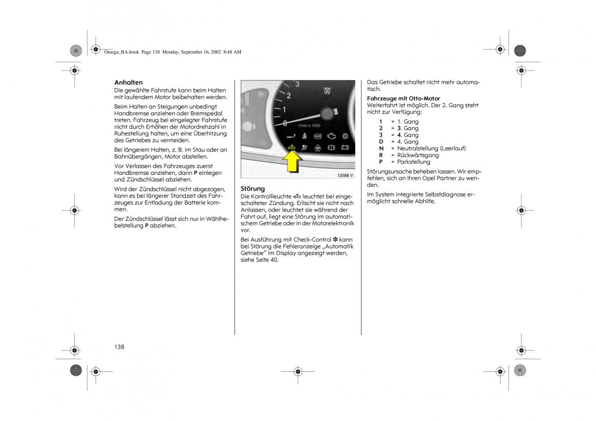 Opel Omega B FL Vauxhall Omega Cadillac Catera Handbuch / page 140