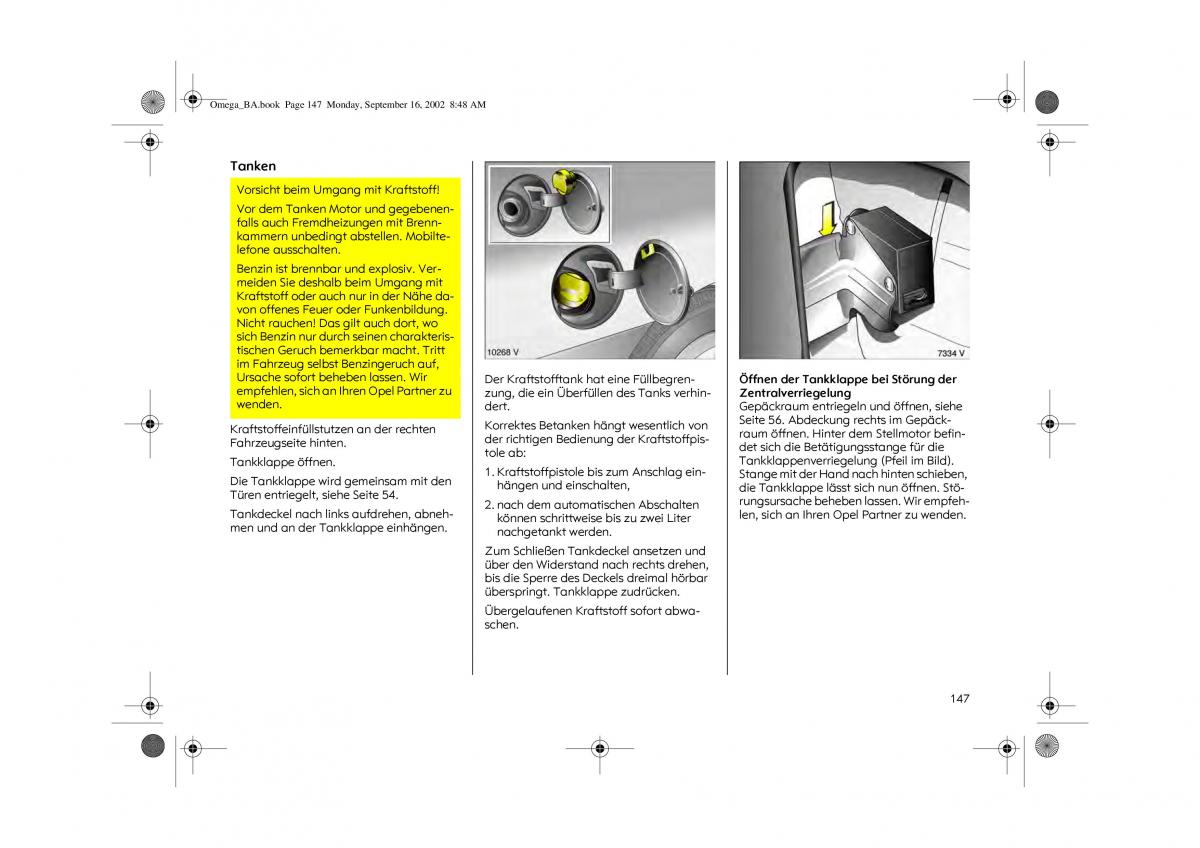 Opel Omega B FL Vauxhall Omega Cadillac Catera Handbuch / page 149