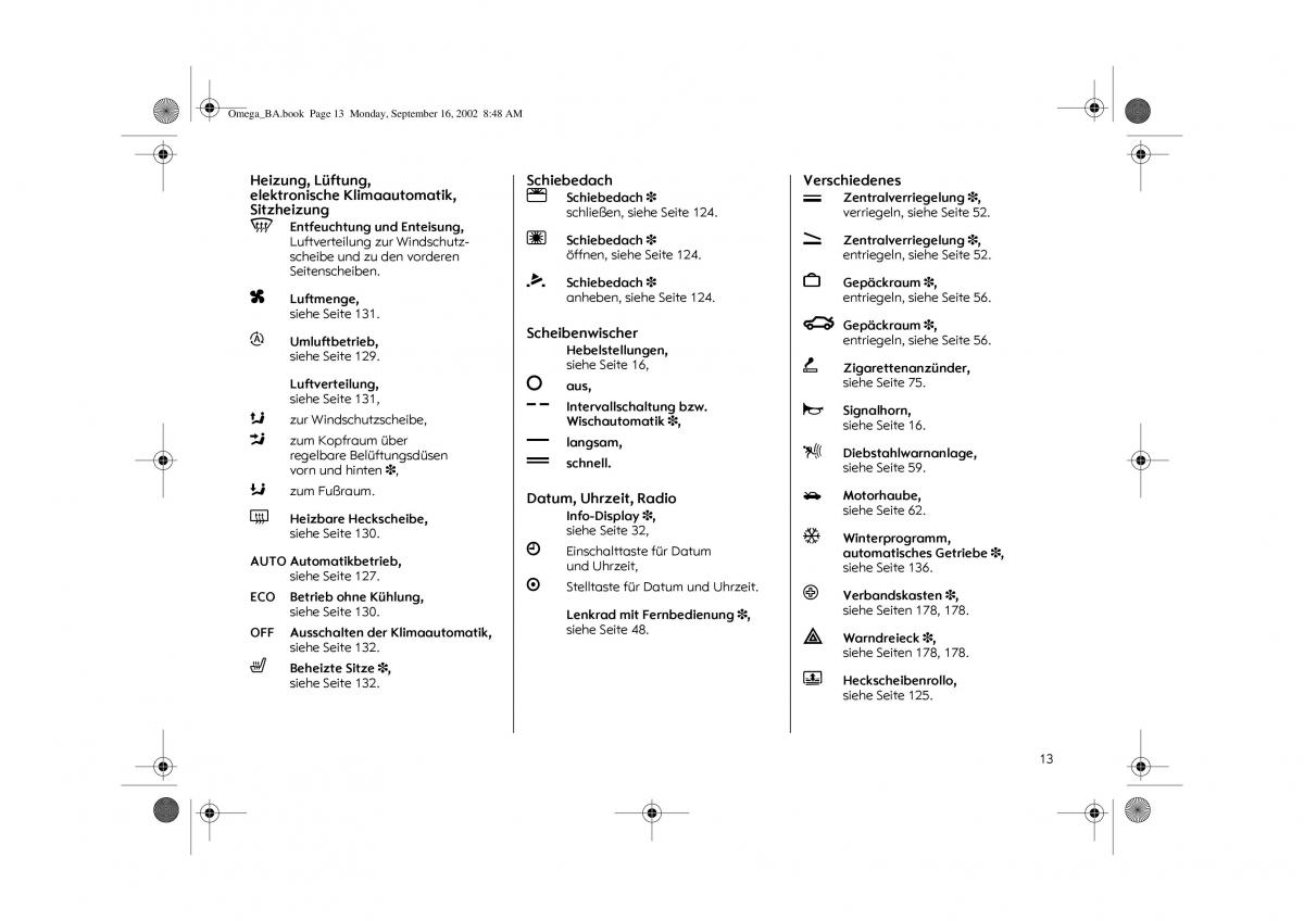 Opel Omega B FL Vauxhall Omega Cadillac Catera Handbuch / page 15