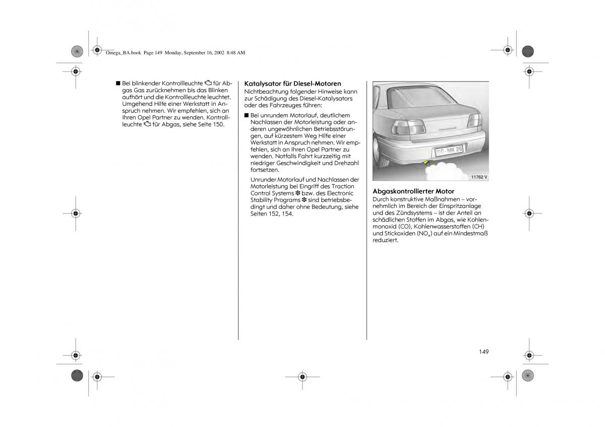 Opel Omega B FL Vauxhall Omega Cadillac Catera Handbuch / page 151