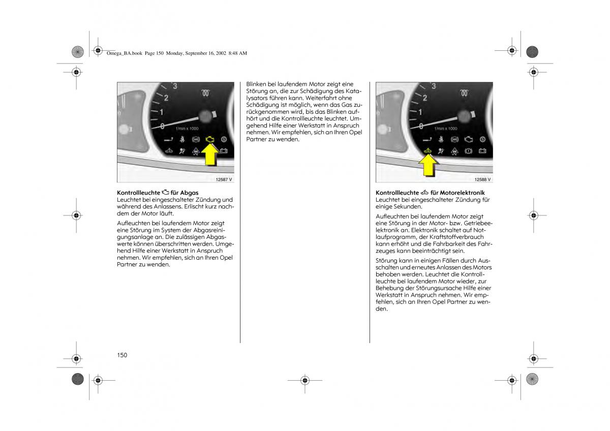 Opel Omega B FL Vauxhall Omega Cadillac Catera Handbuch / page 152