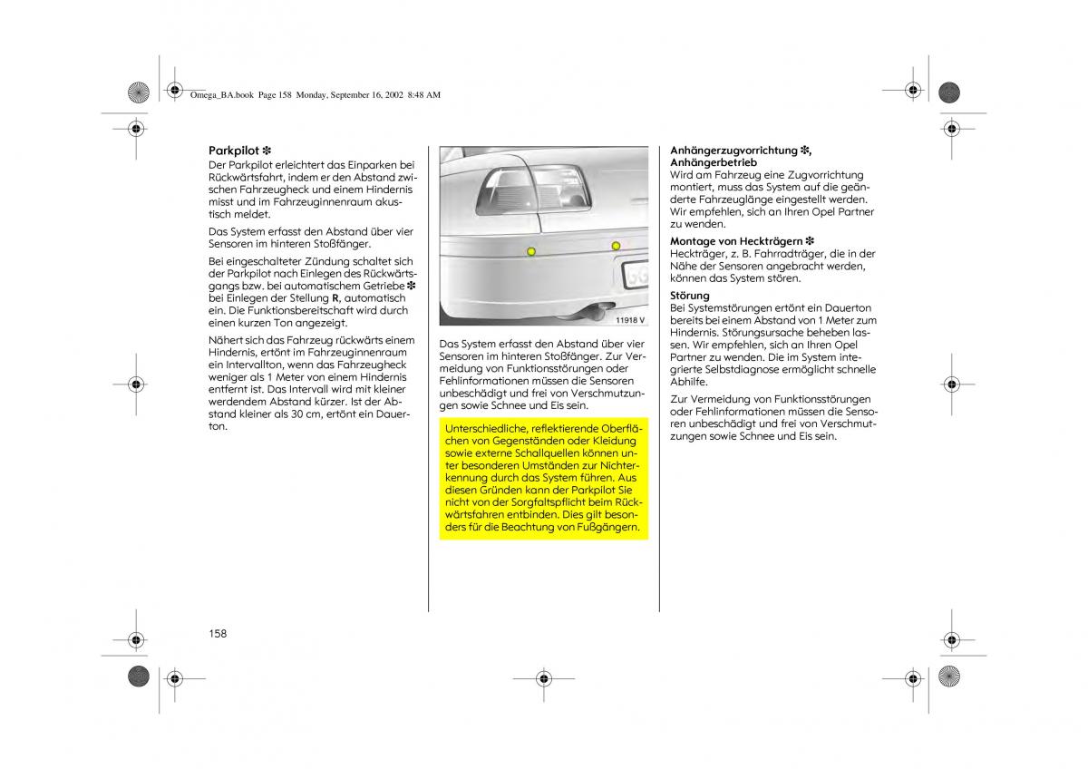 Opel Omega B FL Vauxhall Omega Cadillac Catera Handbuch / page 160